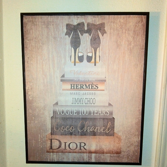 L@@K! NWD Large 16"x20" Wood Canvas~Book Stack Heels Pink Framed Giclee Art - Picture 2 of 13